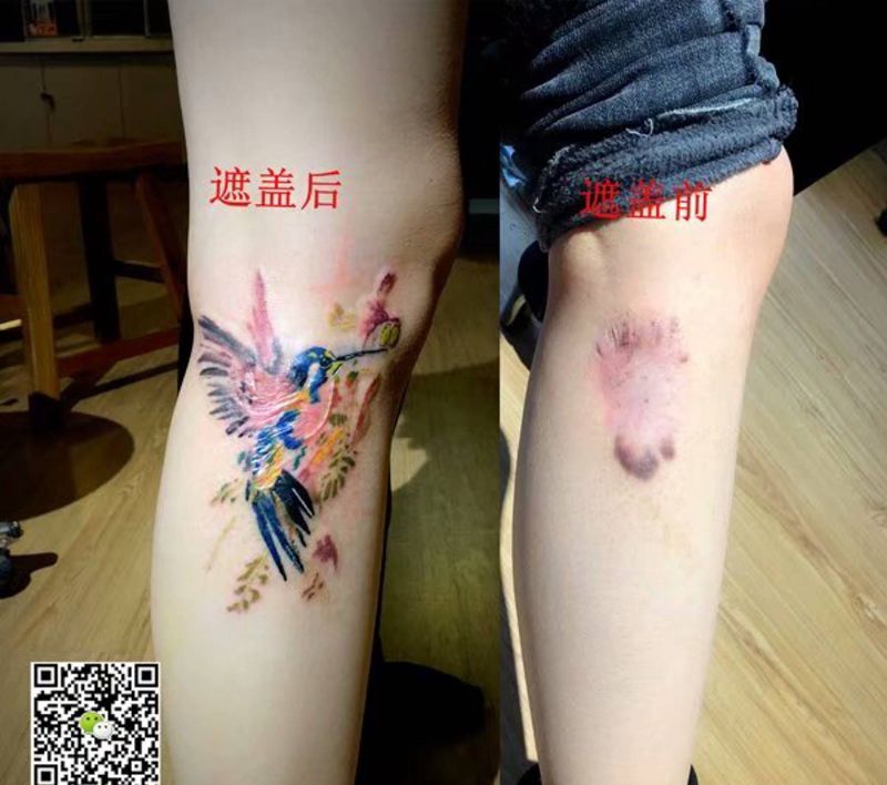 疤痕遮盖纹身图片_腿部欧美写实纹身图案