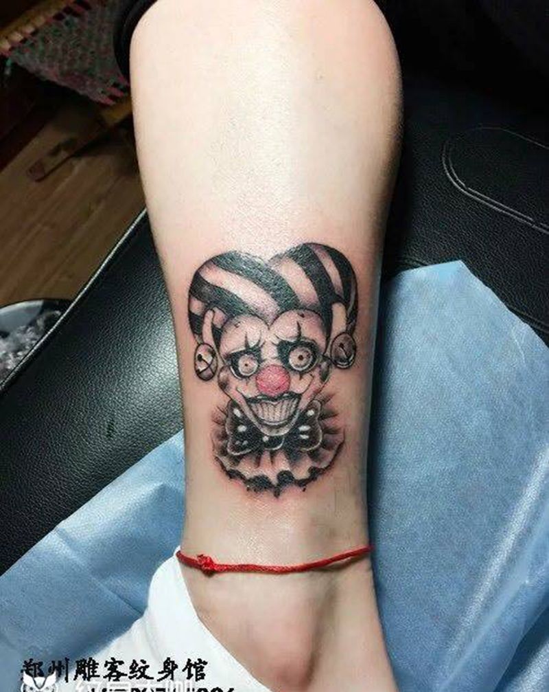 小丑纹身图片_成品腿部欧美人物郑州纹身图案