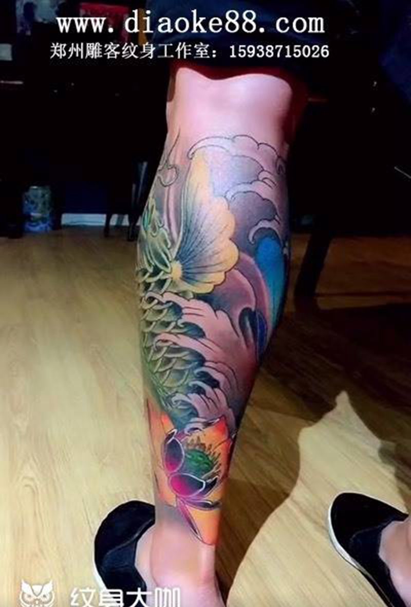 花腿纹身图片_成品腿部传统动物郑州人体穿孔纹身图案