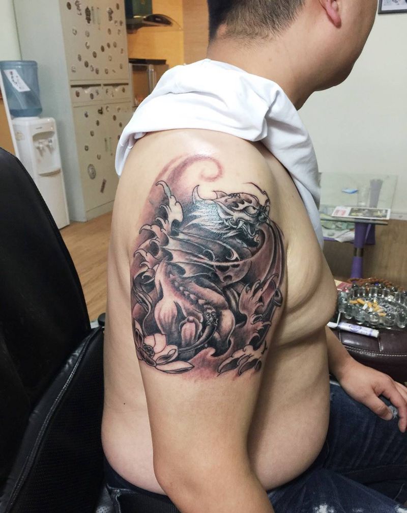 貔貅纹身图片_成品手臂传统动物郑州纹身图案