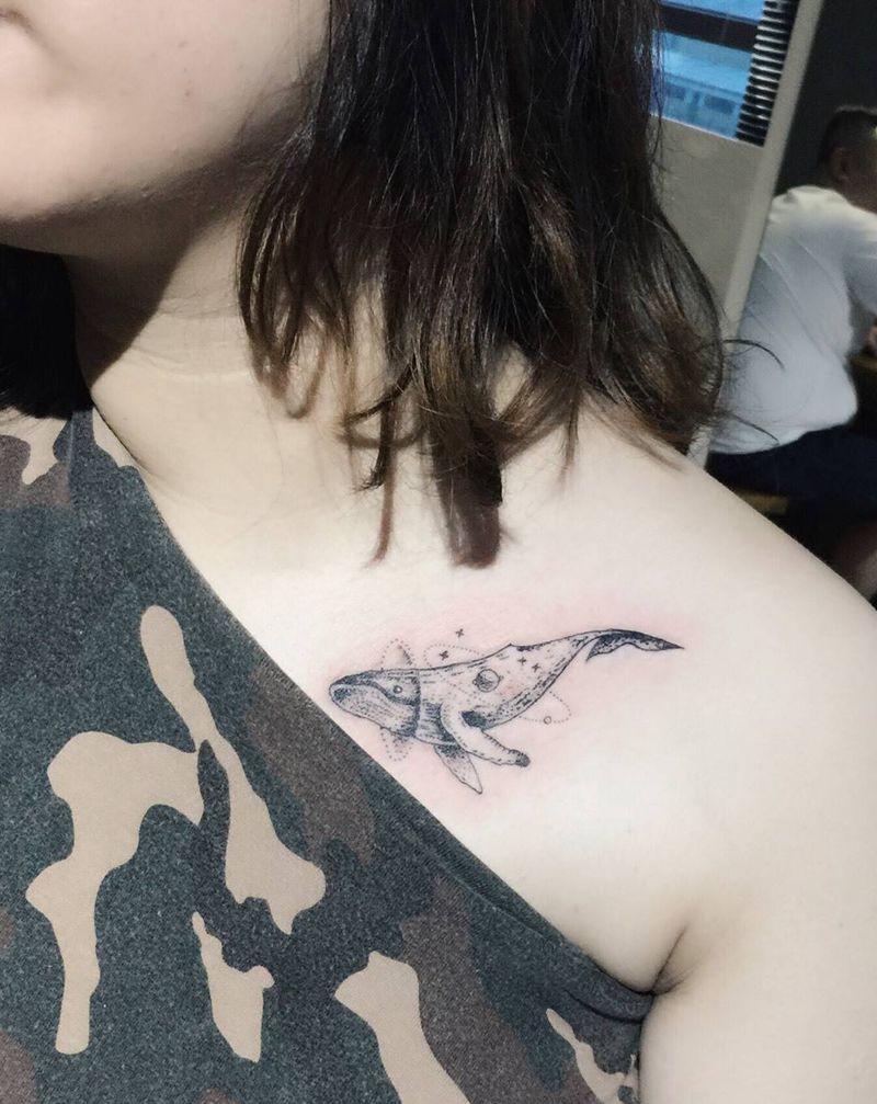 鲸鱼纹身纹身图片_成品颈部清新动物郑州培训纹身图案