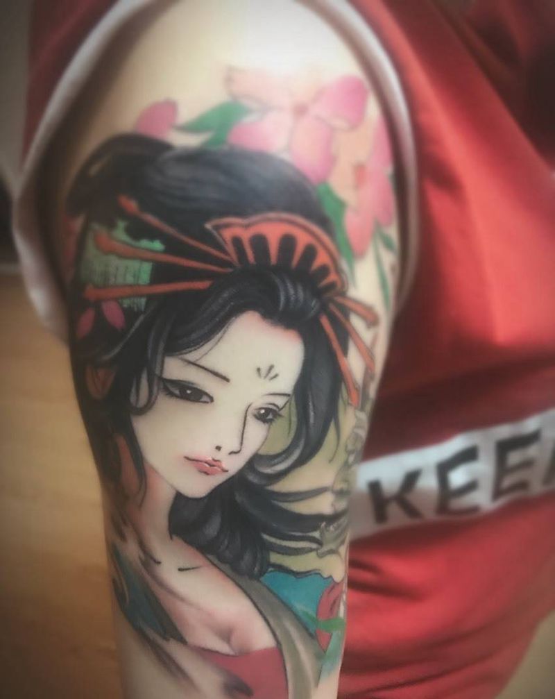 艺妓彩色纹身图片