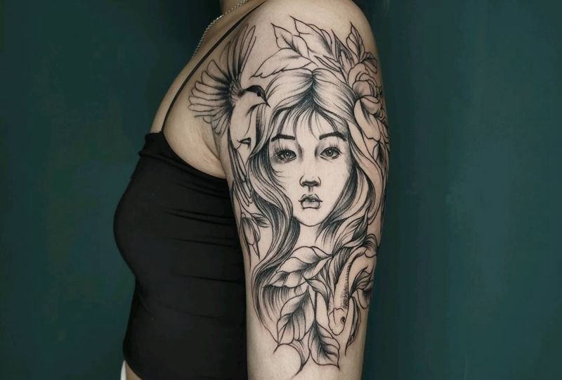 顾客头像纹身图片_手臂点刺纹身图案