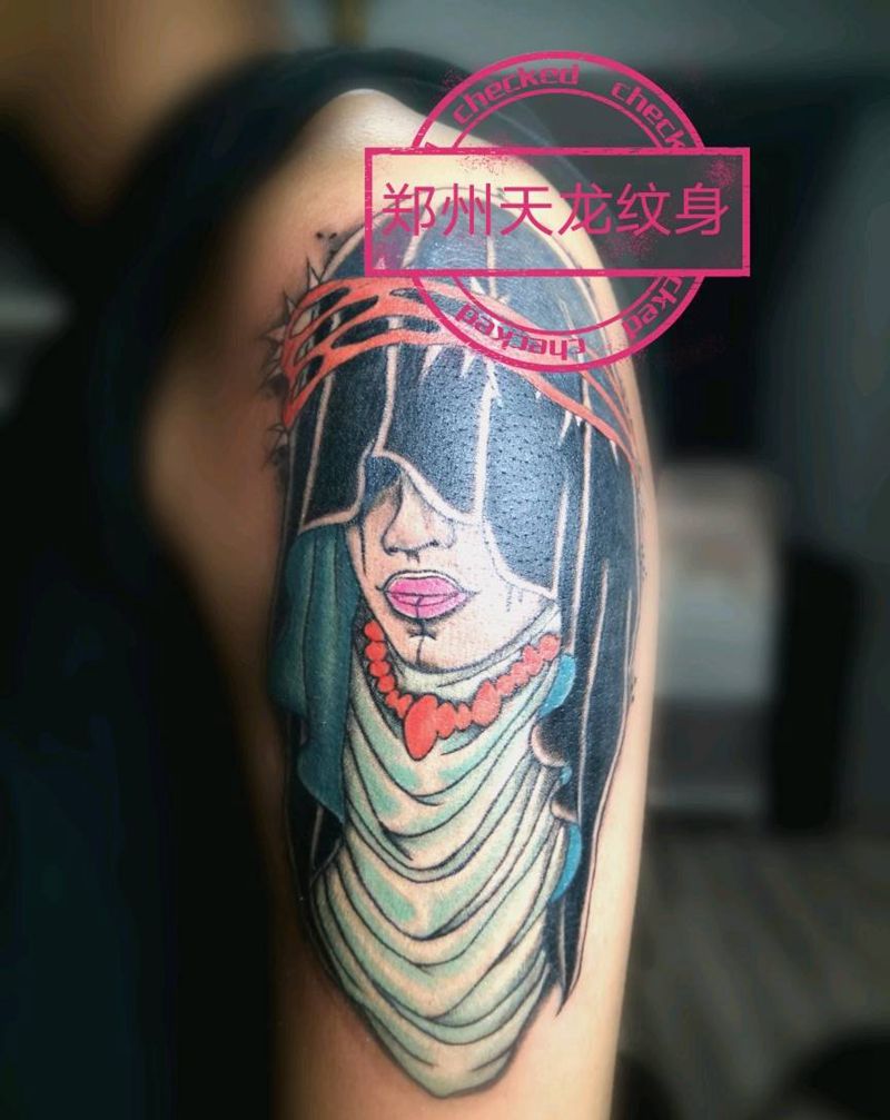 圣母玛利亚纹身图片_手臂欧美写实New School纹身图案