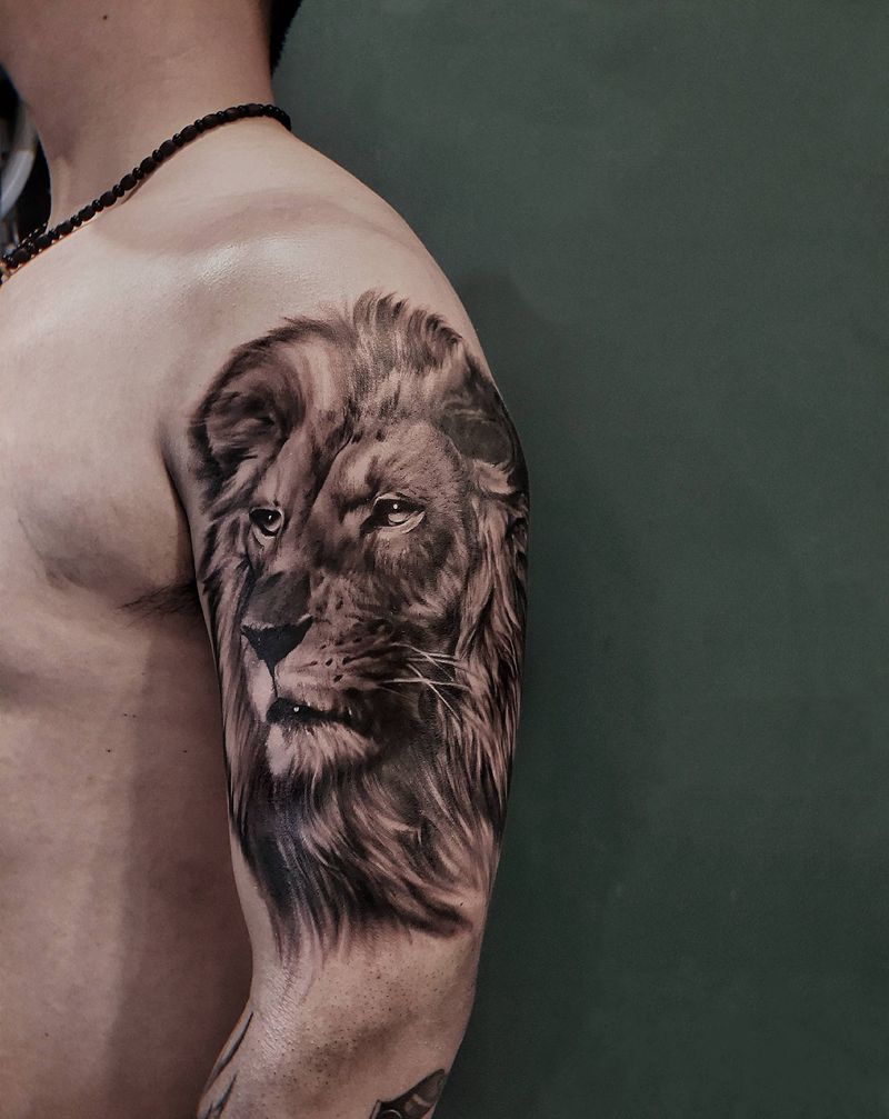 写实狮子纹身图片_欧美写实纹身图案