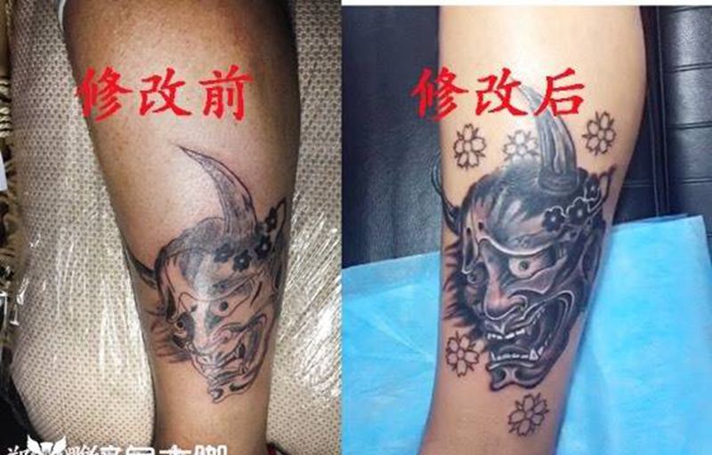 修改遮盖纹身图片_成品腿部传统鬼神郑州纹身图案