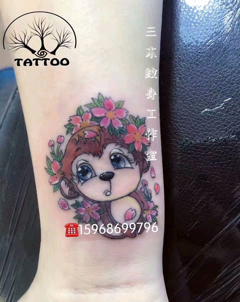 花和猫纹身图片