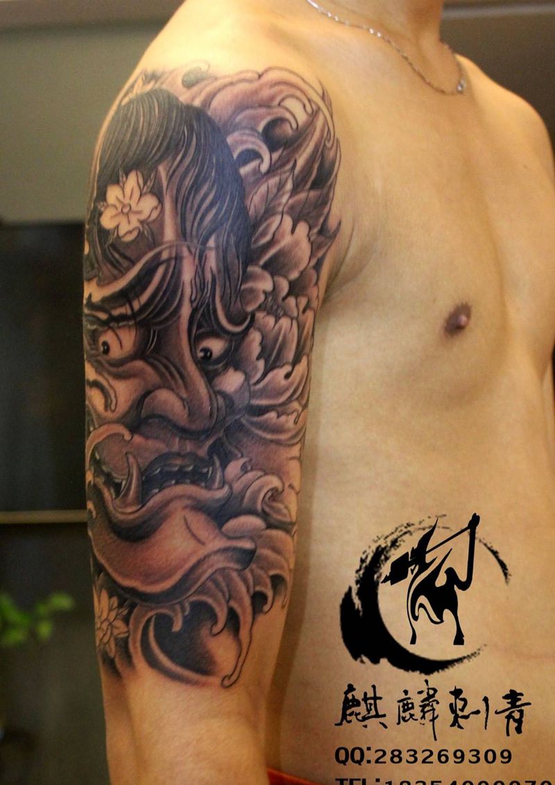 般若纹身图片_成品传统般若手臂鬼神宗教纹身图案