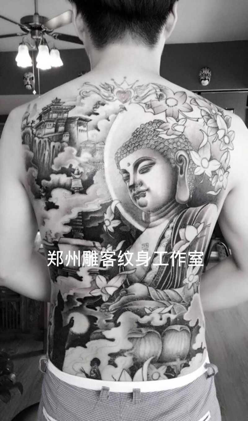 满背纹身纹身图片_成品背部传统人物郑州培训纹身图案