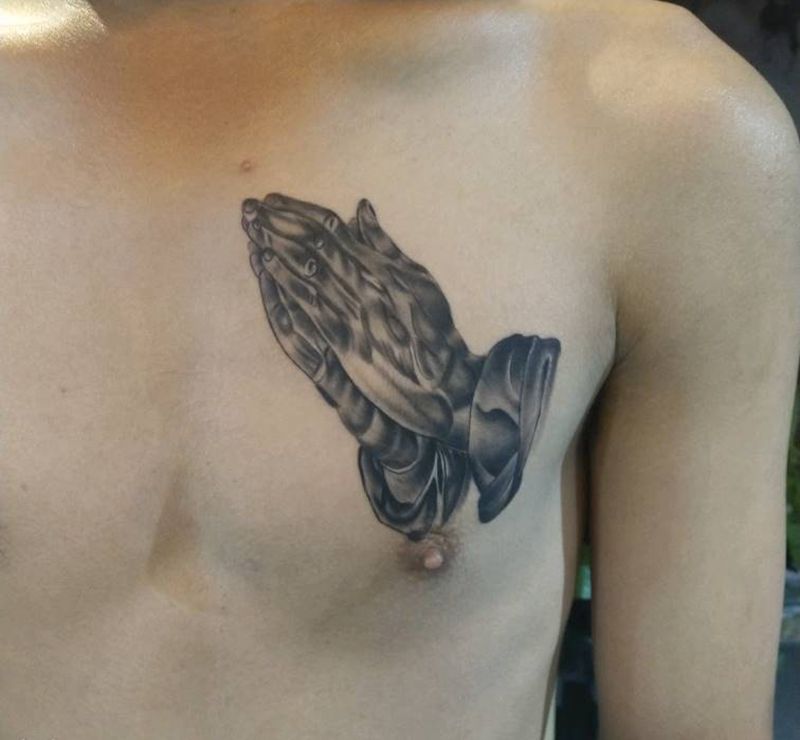 佛手纹身图片_胸部传统静物成品纹身图案