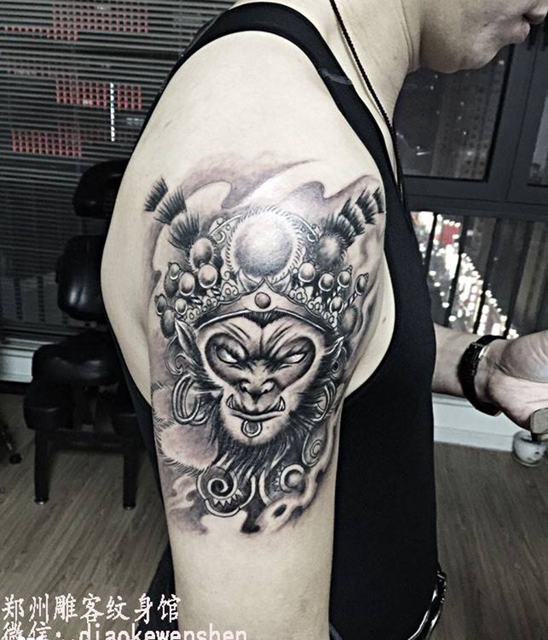 悟空纹身图片_成品手臂传统人物郑州纹身图案