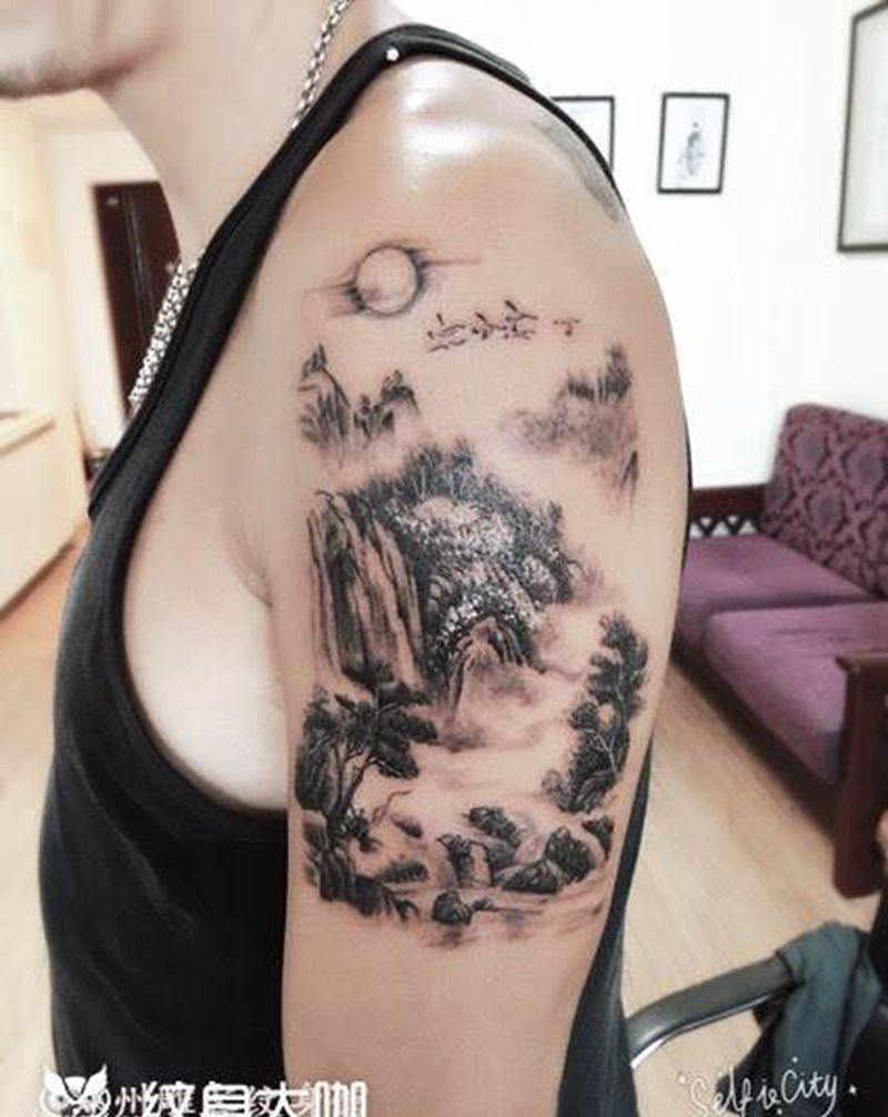 山水纹身纹身图片