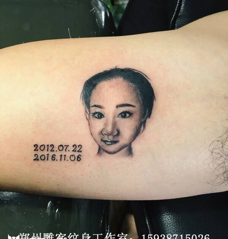 人像纹身图片_成品手臂肖像人物郑州人体穿孔纹身图案
