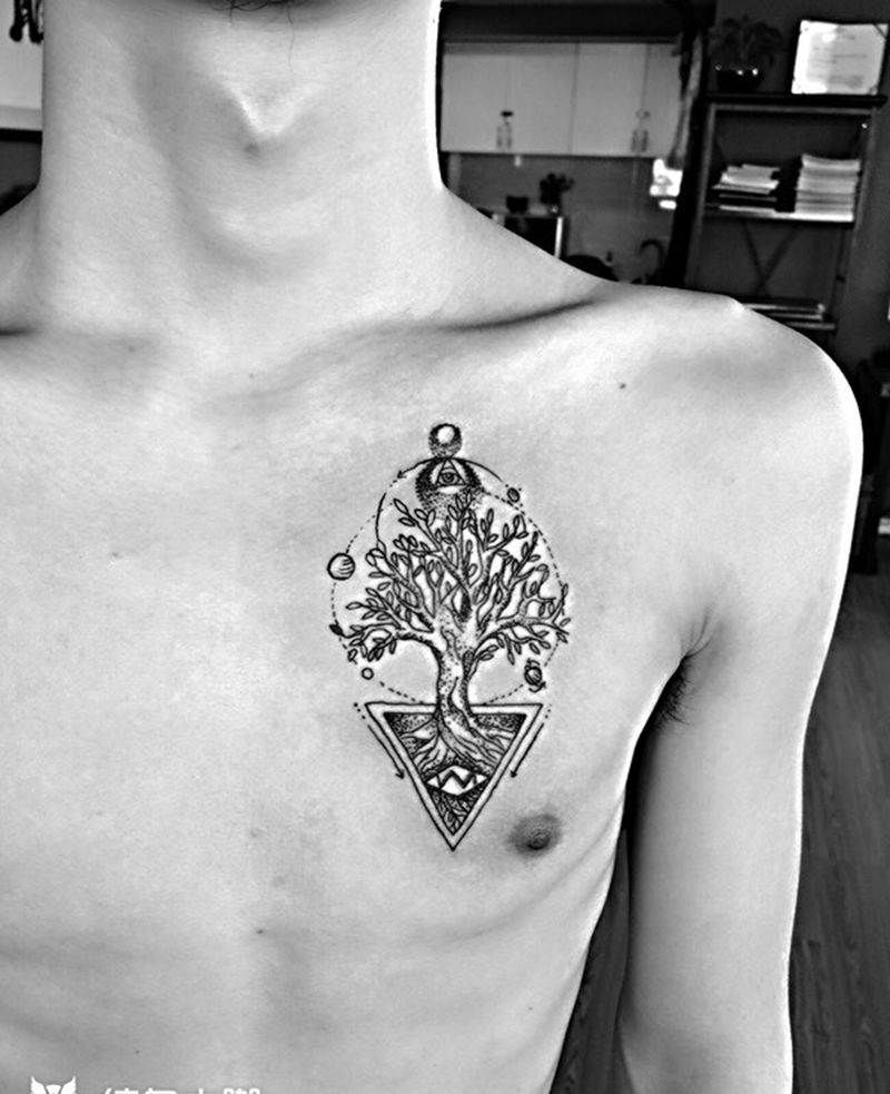 树纹身图片_成品胸部传统植物郑州培训人体穿孔纹身图案