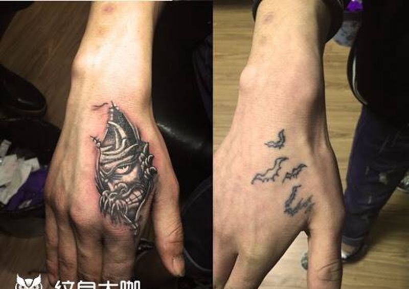 鬼怪纹身图片_成品手部欧美鬼神郑州纹身图案