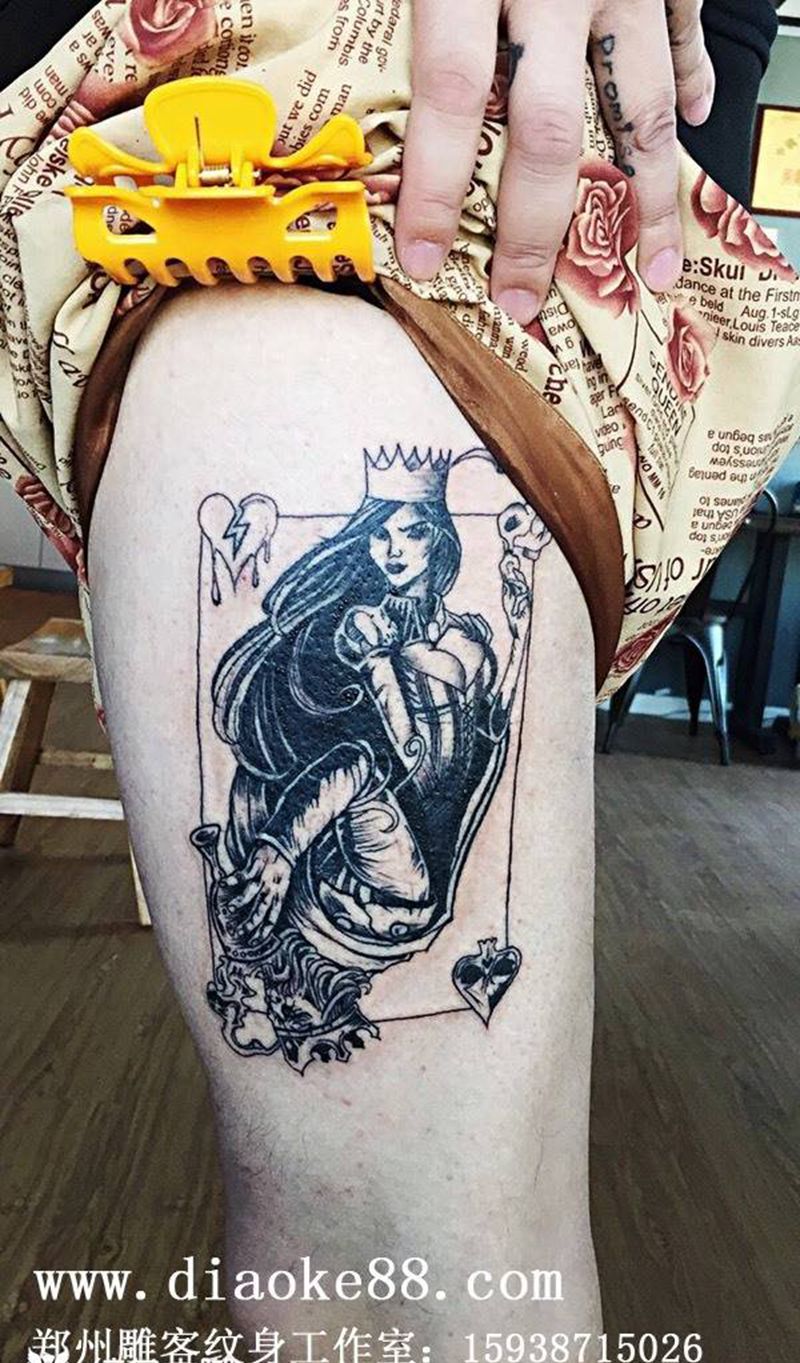 大腿纹身纹身图片_成品腿部欧美人物郑州人体穿孔纹身图案