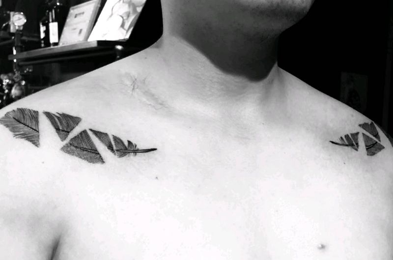羽毛纹身图片_胸部纹身图案