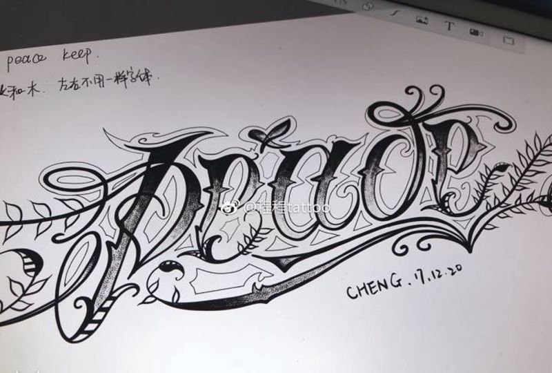 花体字手稿纹身图片_手稿手臂欧美字符纹身图案