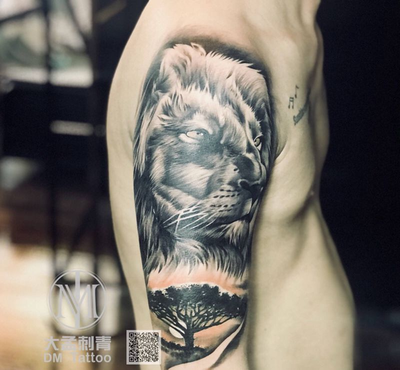 写实狮子纹身图片_手臂欧美写实纹身图案