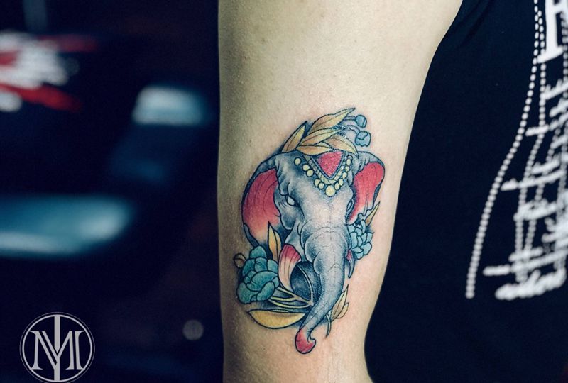 小萌象纹身图片_手臂New School纹身图案