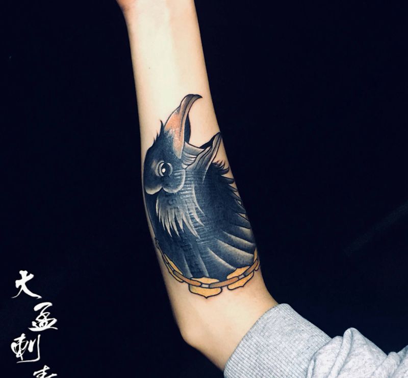 乌鸦遮盖旧纹身纹身图片_手臂New School纹身图案