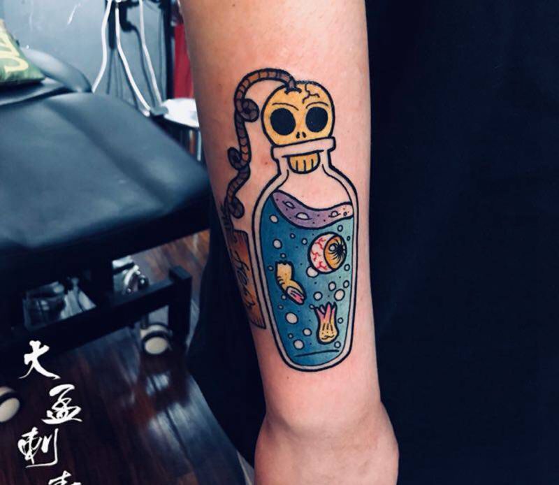 漂流瓶纹身图片_手臂Old School纹身图案