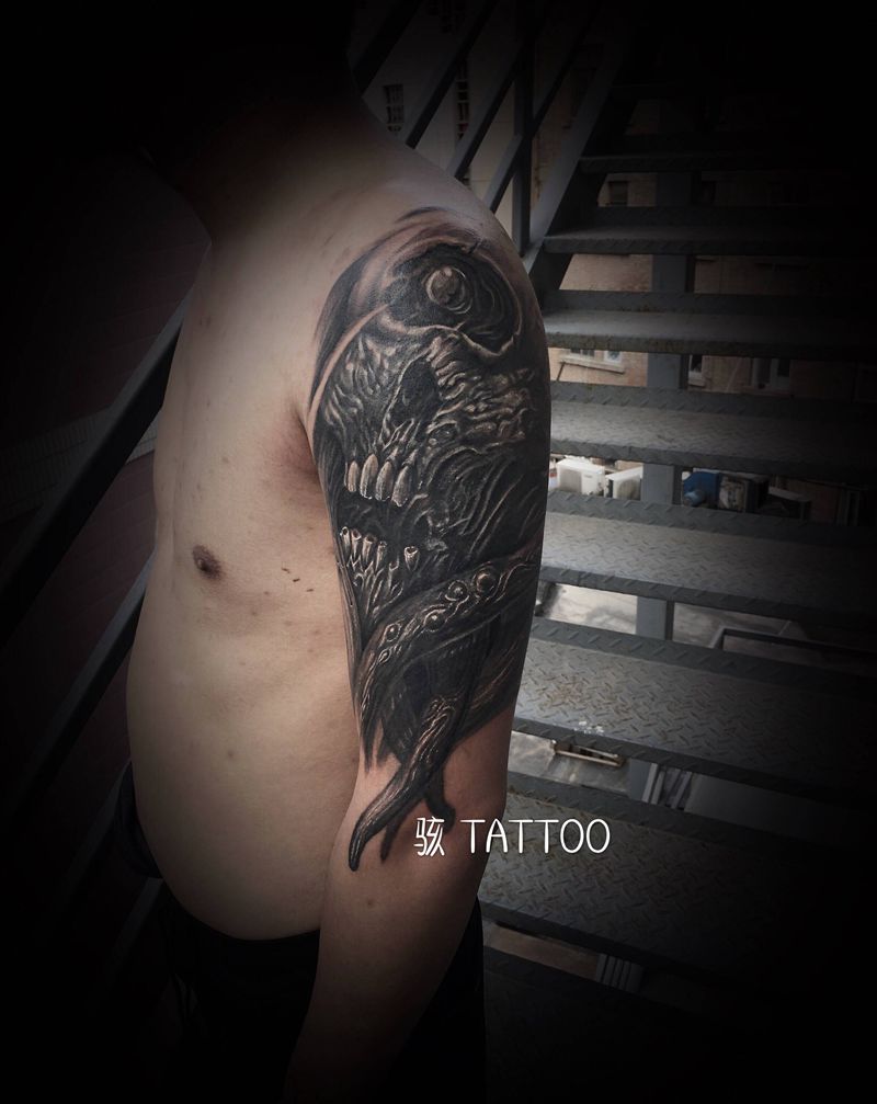 《独眼》纹身图片_手臂欧美写实骷髅暗黑纹身图案