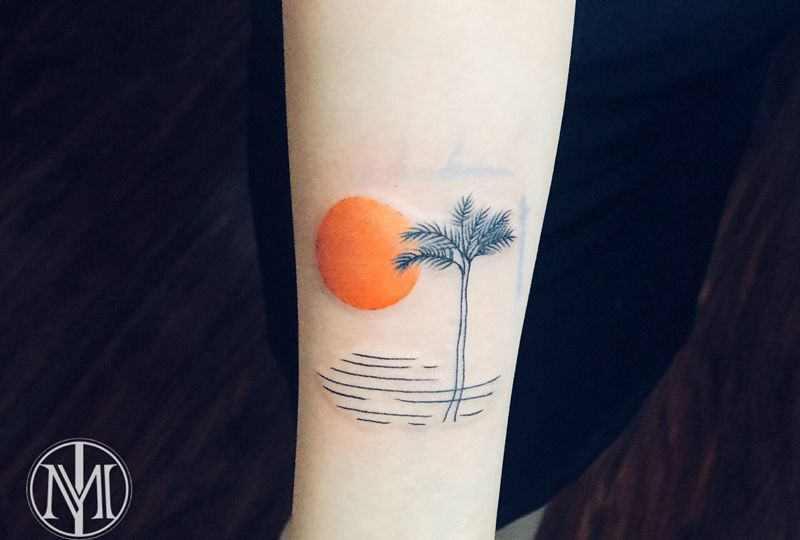 椰树纹身图片_手臂几何纹身图案