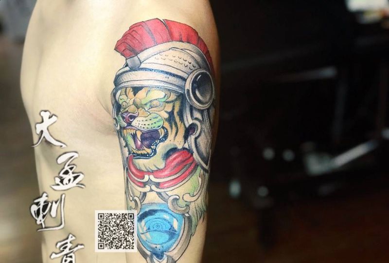 欧美老虎纹身图片_手臂New School纹身图案