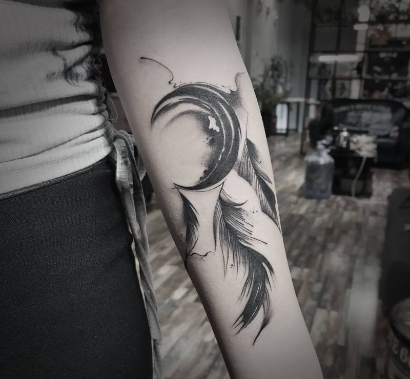 羽毛纹身图片_水墨纹身图案