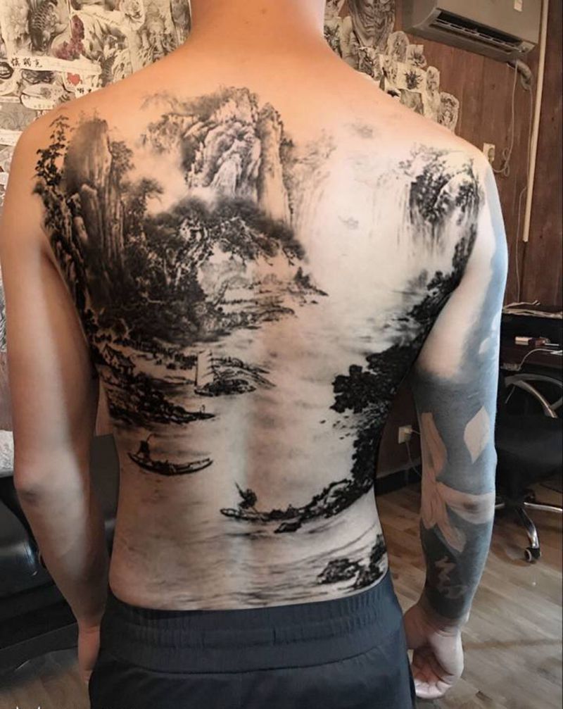 风景满背纹身图片