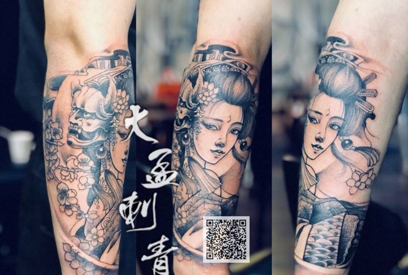 小臂艺妓纹身图片