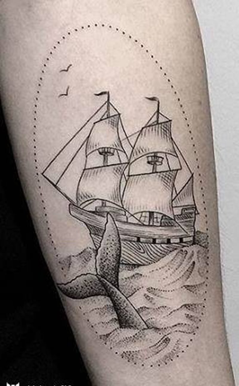帆船和鱼纹身图片