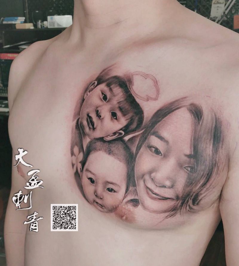 原创肖像写实纹身图片_胸部写实纹身图案