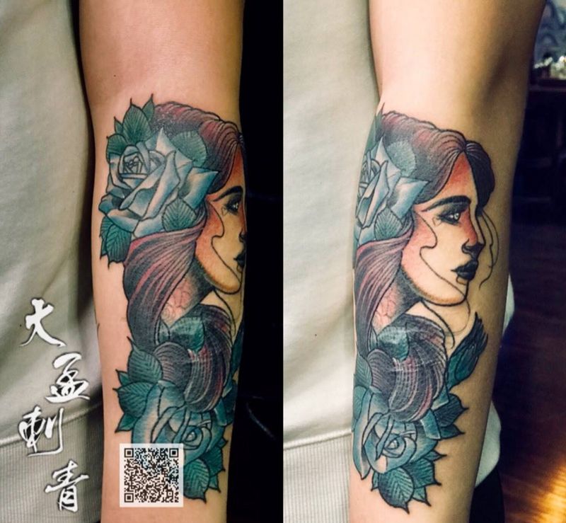 school美妞遮盖纹身图片_手臂Old School纹身图案