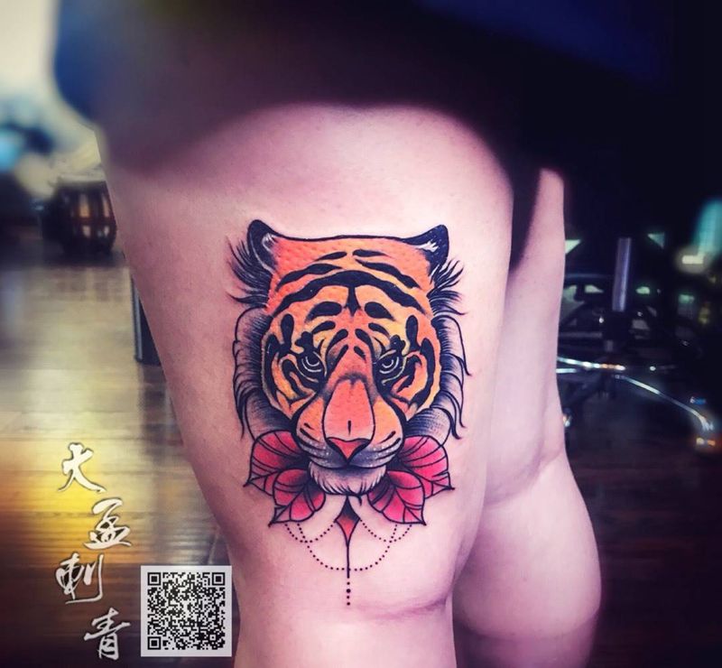 老虎遮盖胎记纹身图片_成品原创纹身图案
