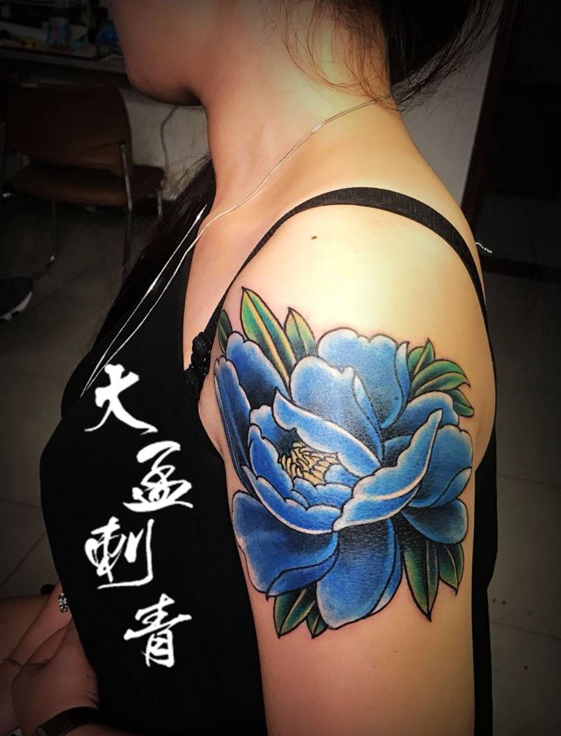 大臂牡丹遮盖失败纹身图片_成品原创植物传统纹身图案