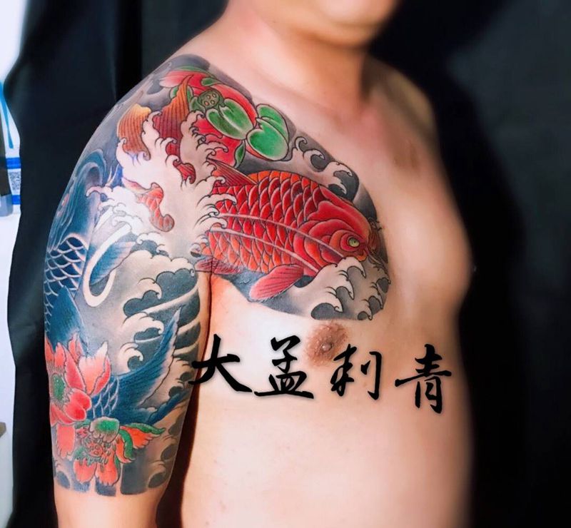 双鱼半甲纹身图片_成品原创纹身图案