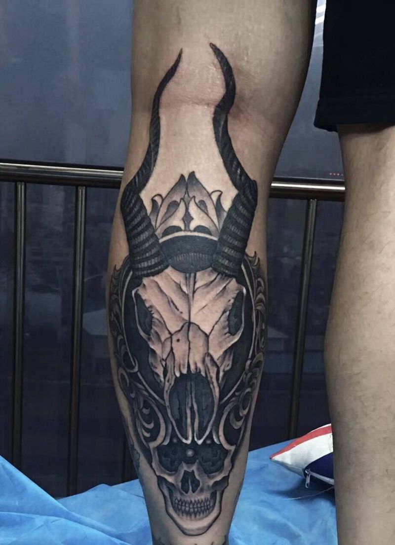 骷髅羊头纹身图片