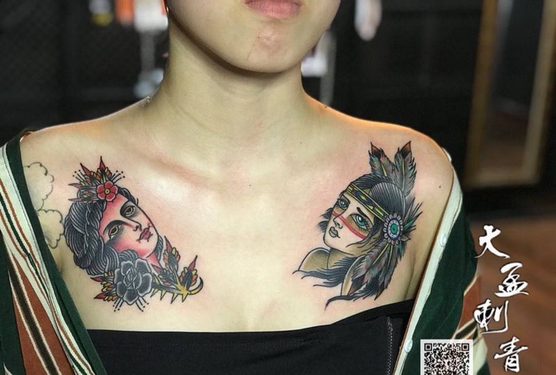 school花胸纹身图片_成品原创欧美纹身图案