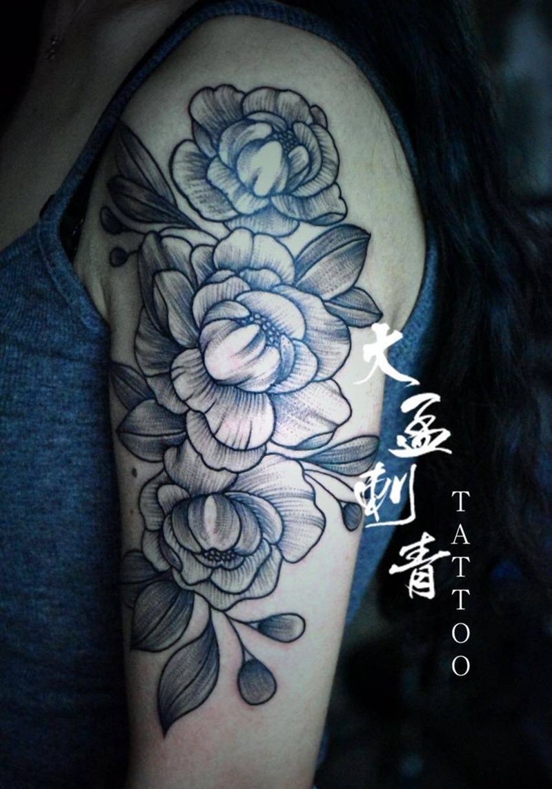 大臂花纹身图片_成品手臂原创纹身图案