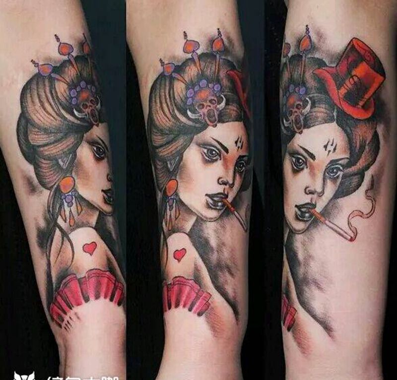 艺妓纹身图片_手部纹身图案