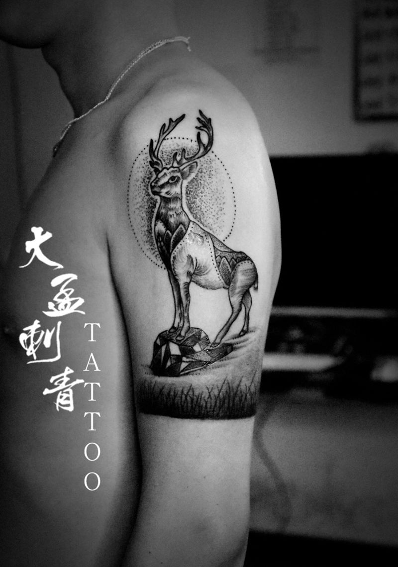 麋鹿纹身图片_成品原创纹身图案