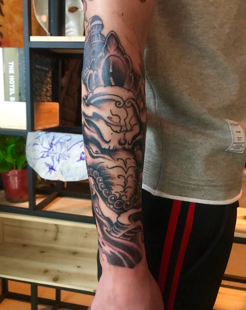 小臂象神遮盖旧纹身 共耗时八小时完成 完美遮盖[微笑]纹身图片_手臂新传统纹身图案