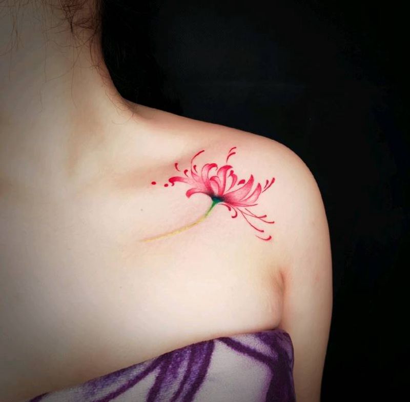 彼岸花纹身图片_肩部纹身图案