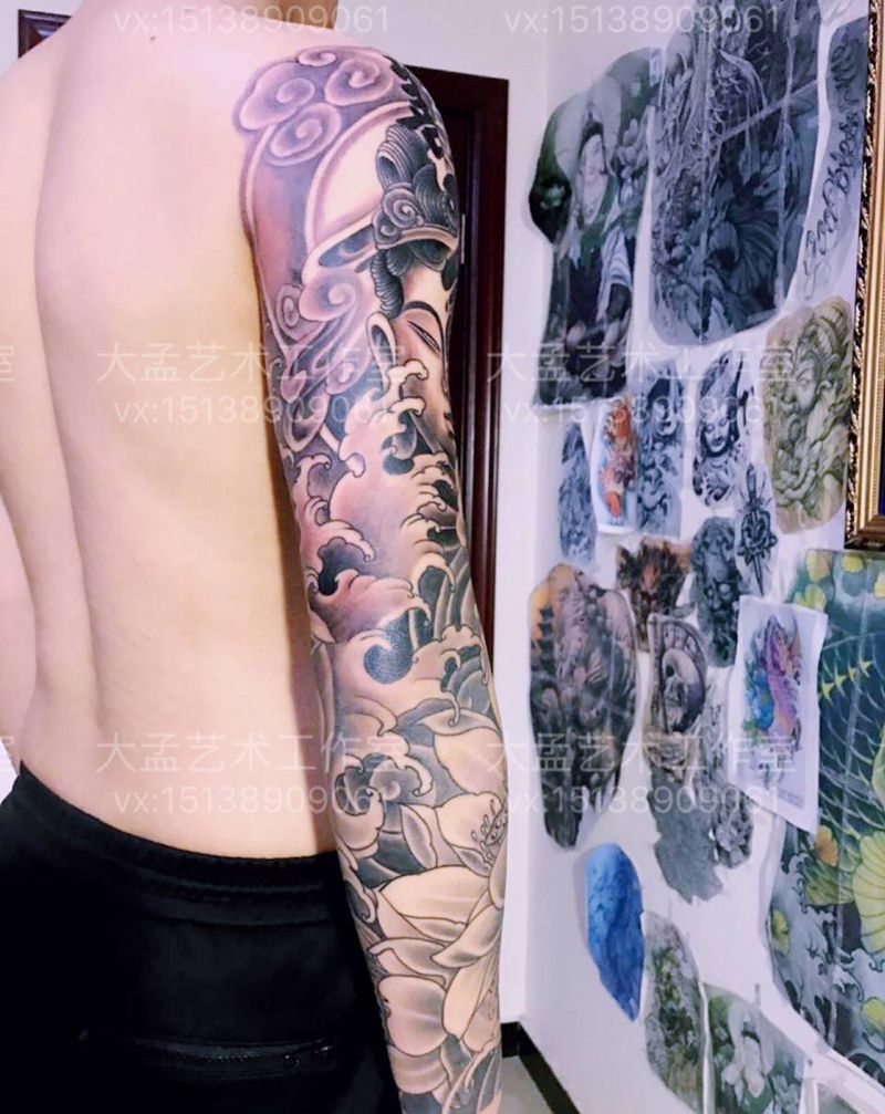 善恶花臂纹身图片_成品手臂原创纹身图案