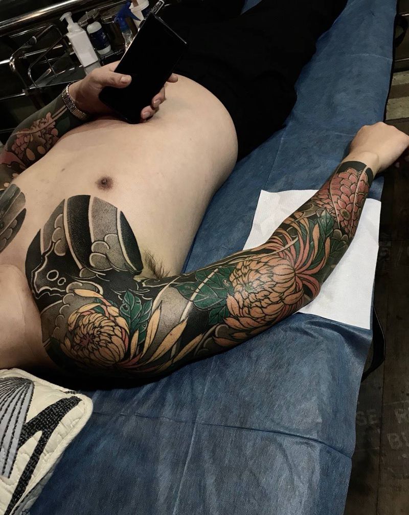 菊花臂（2）纹身图片_手臂老传统菊花纹身图案