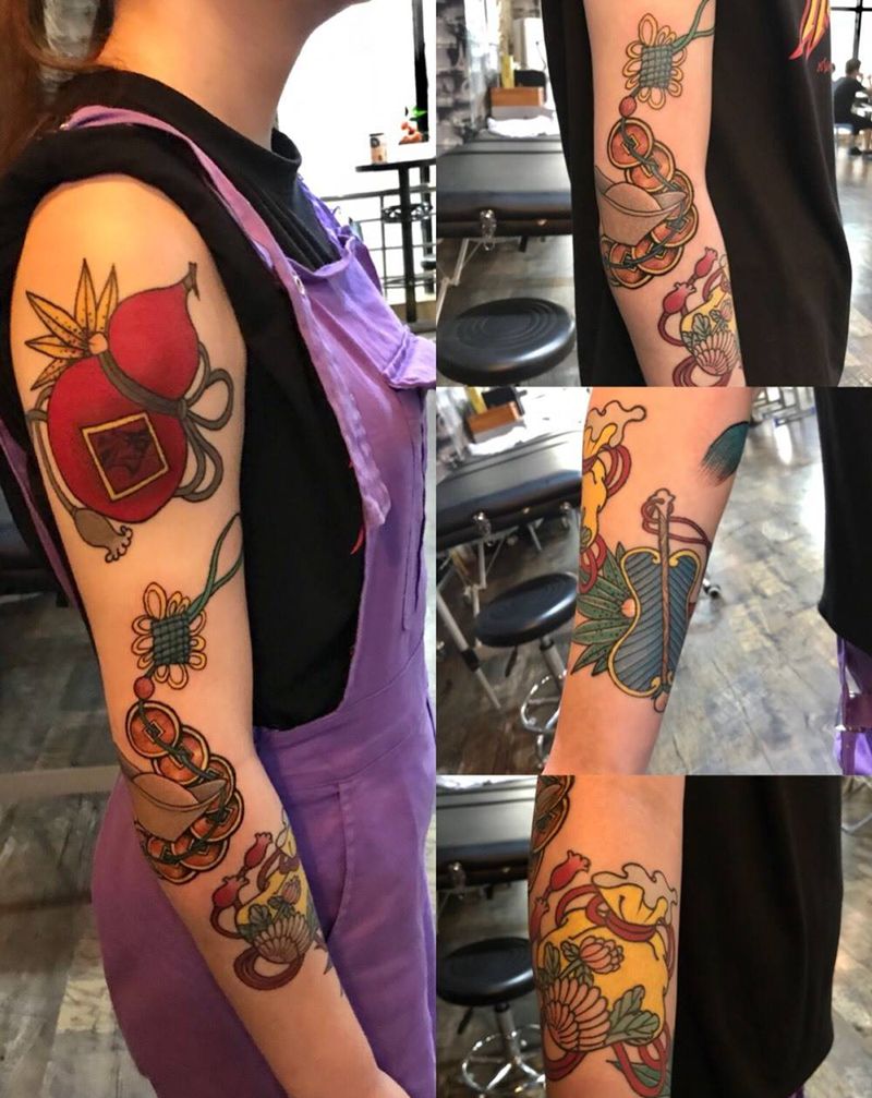 传统小图拼接纹身图片_成品手臂传统清新原创纹身图案