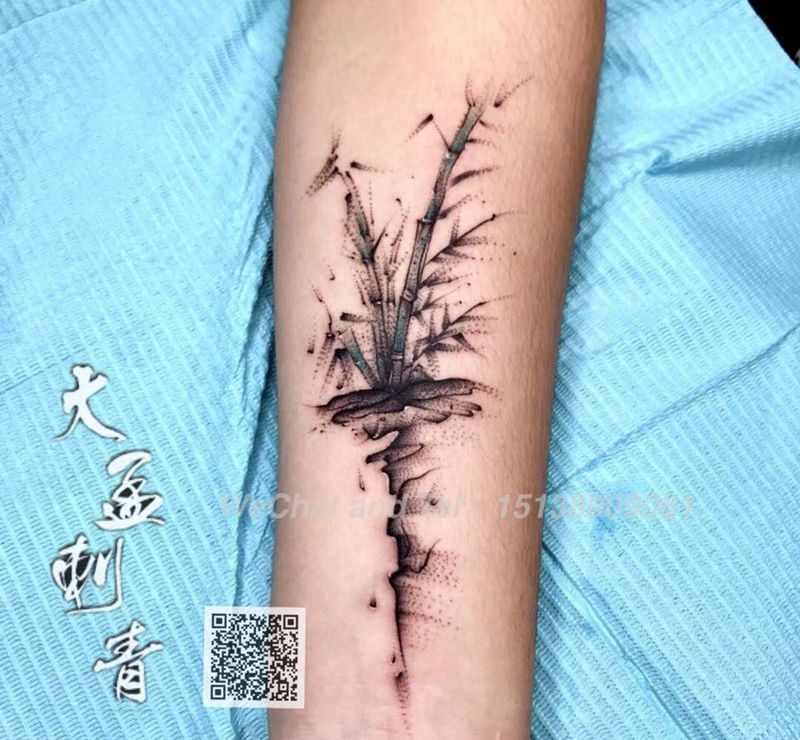 竹子纹身图片_手臂纹身图案