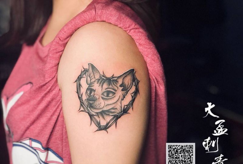 无毛猫纹身图片_成品原创纹身图案